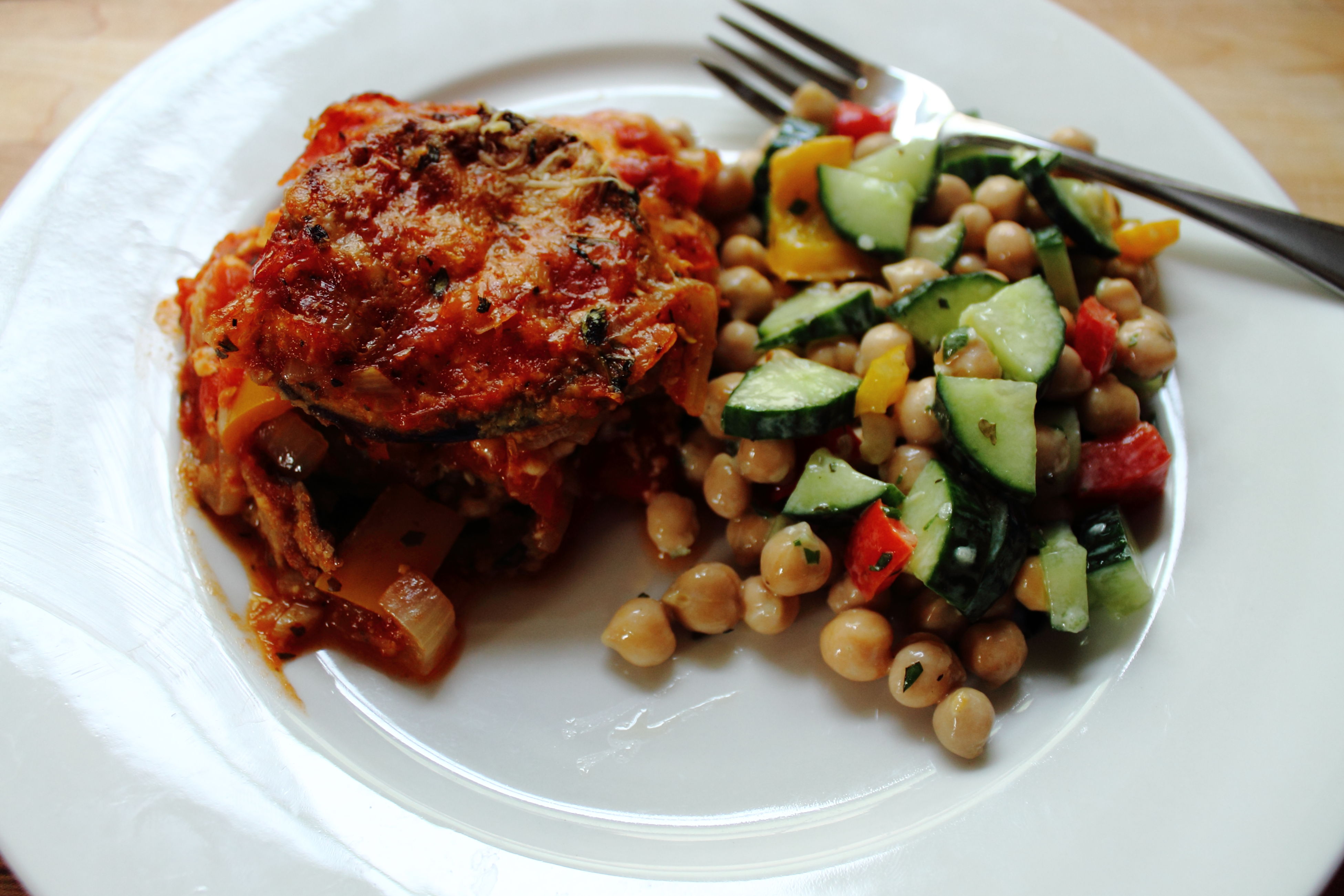 Eggplant Parmesan and Cucumber Salad