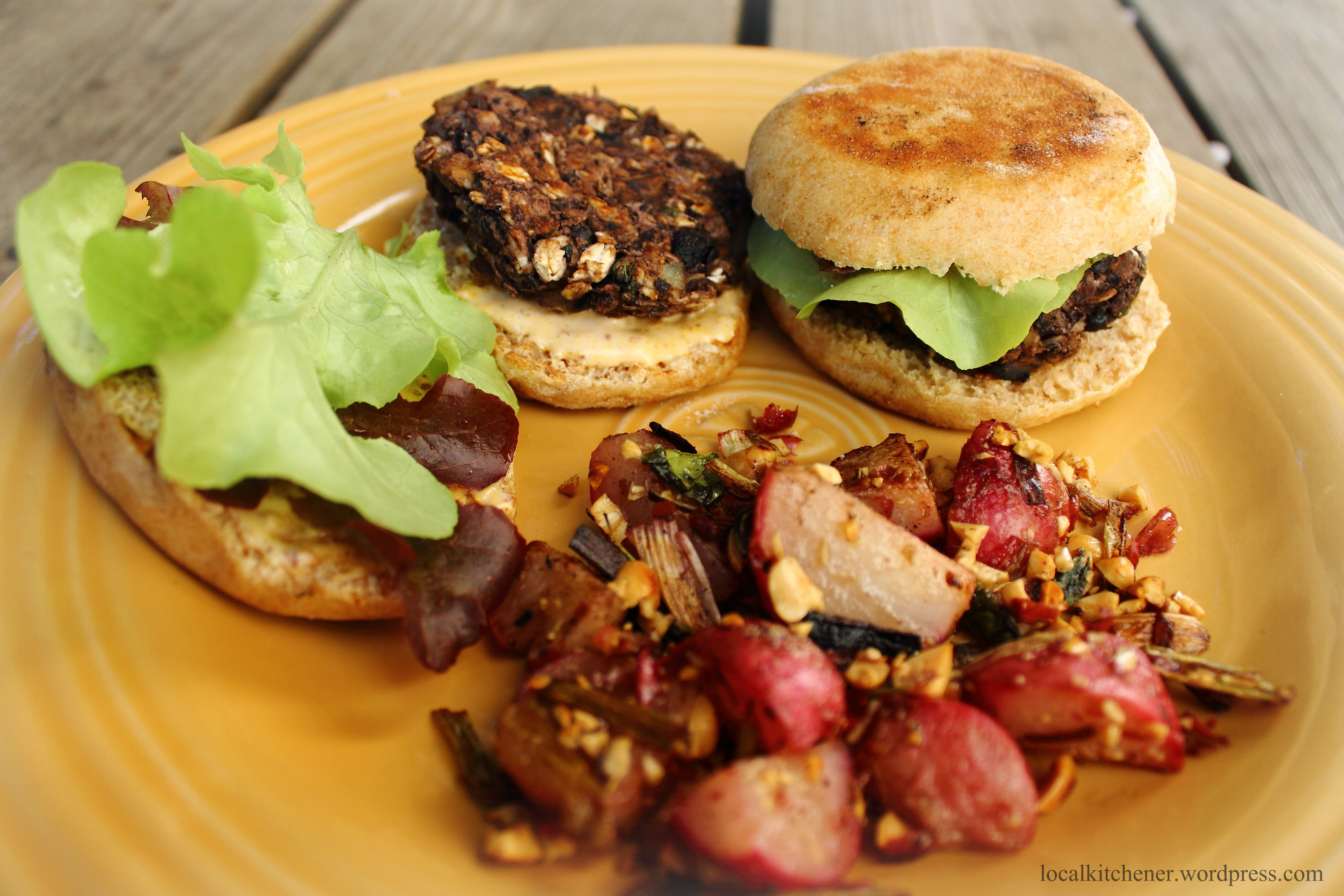 Veggie Black Bean Burgers on Homemade English Muffins Veggie Black Bean Burgers on Homemade English Muffins.