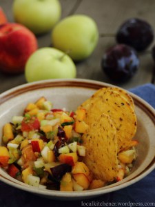 close up plum peach apple salsa