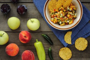 mise en place plum peach apple salsa