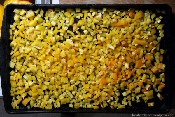 Freezing Peppers on Cookie Sheet