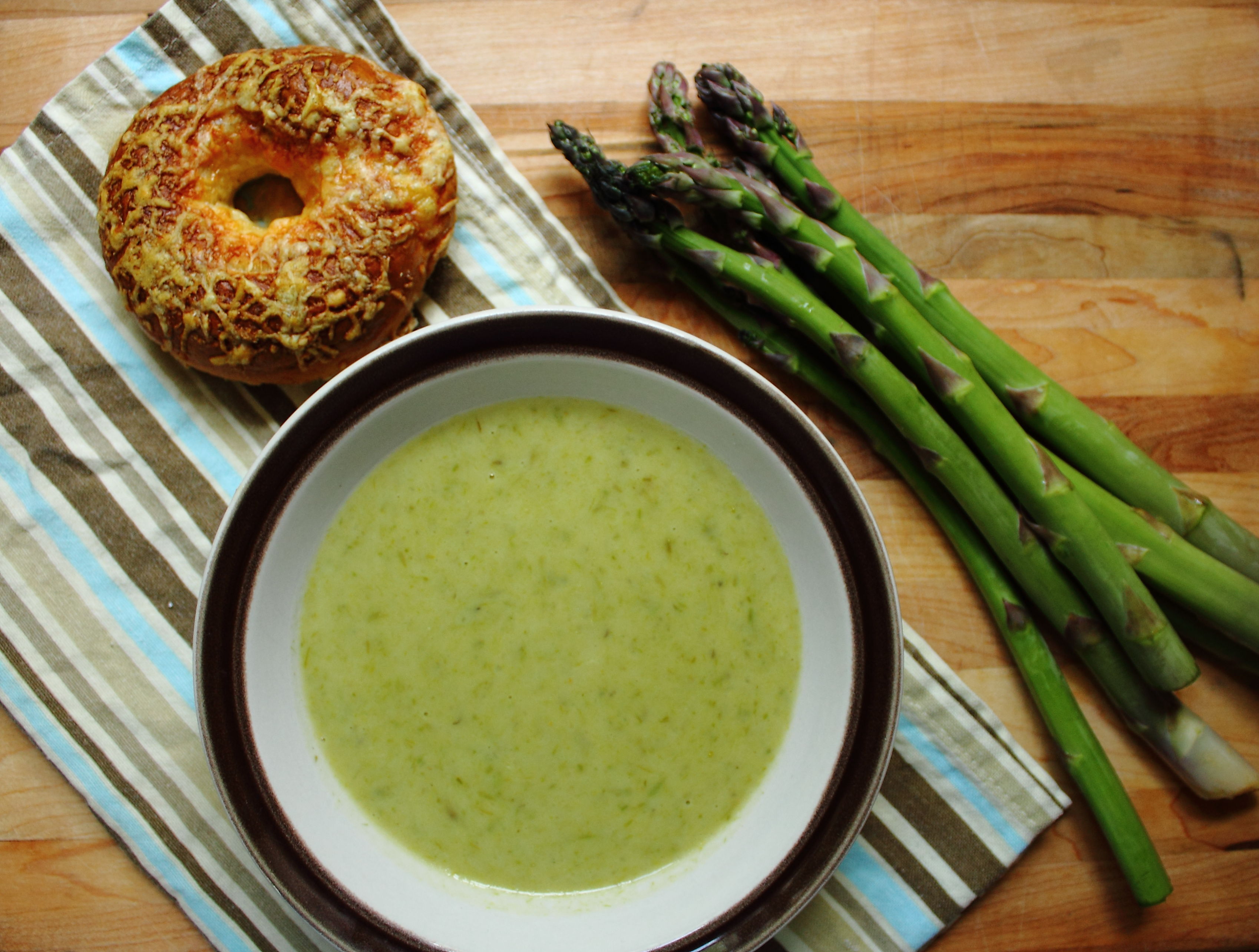 Cream of Asparagus with Homemade Bagels