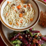 Chicken-Noodle Soup, Biscuits, and Salad